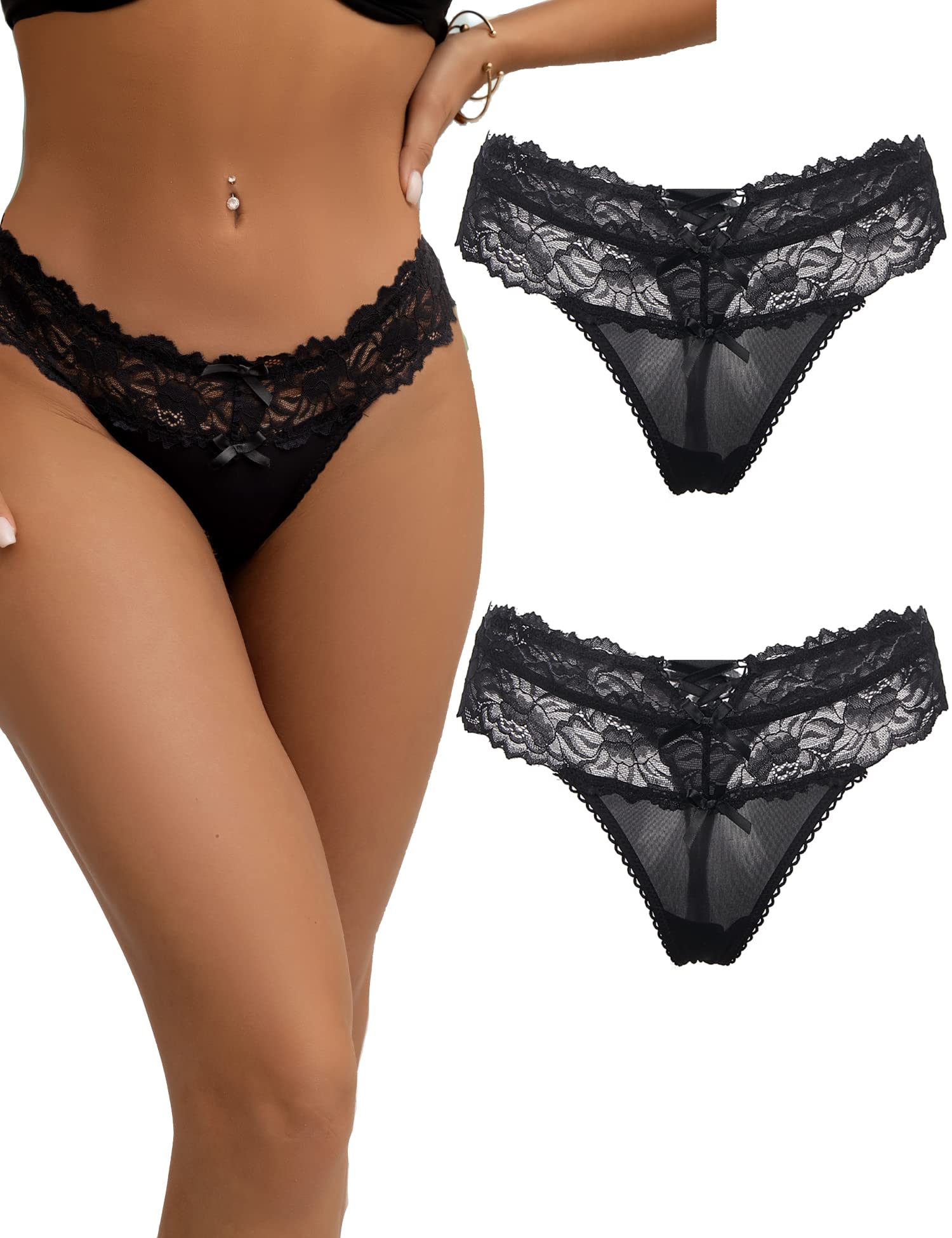 ohyeahSexy Lace G-String Thongs Panties Low Rise Underwear Undies for Women Cotton Crotch Cheeky Tangas Panties 4-18