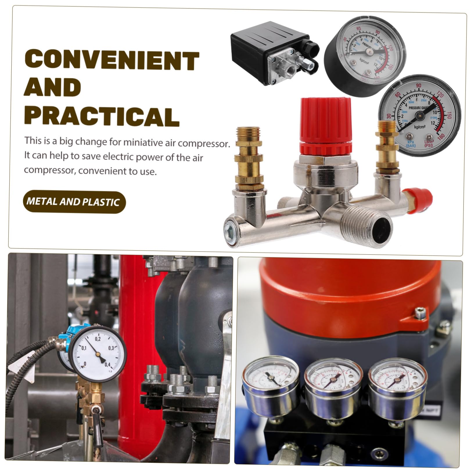 Pressostato per Compressore Aria 175psi con Manometri e Regolatore | Controllo Pressione, Versione 16a, Struttura Metallo e Plastica, per Impianto Compressore