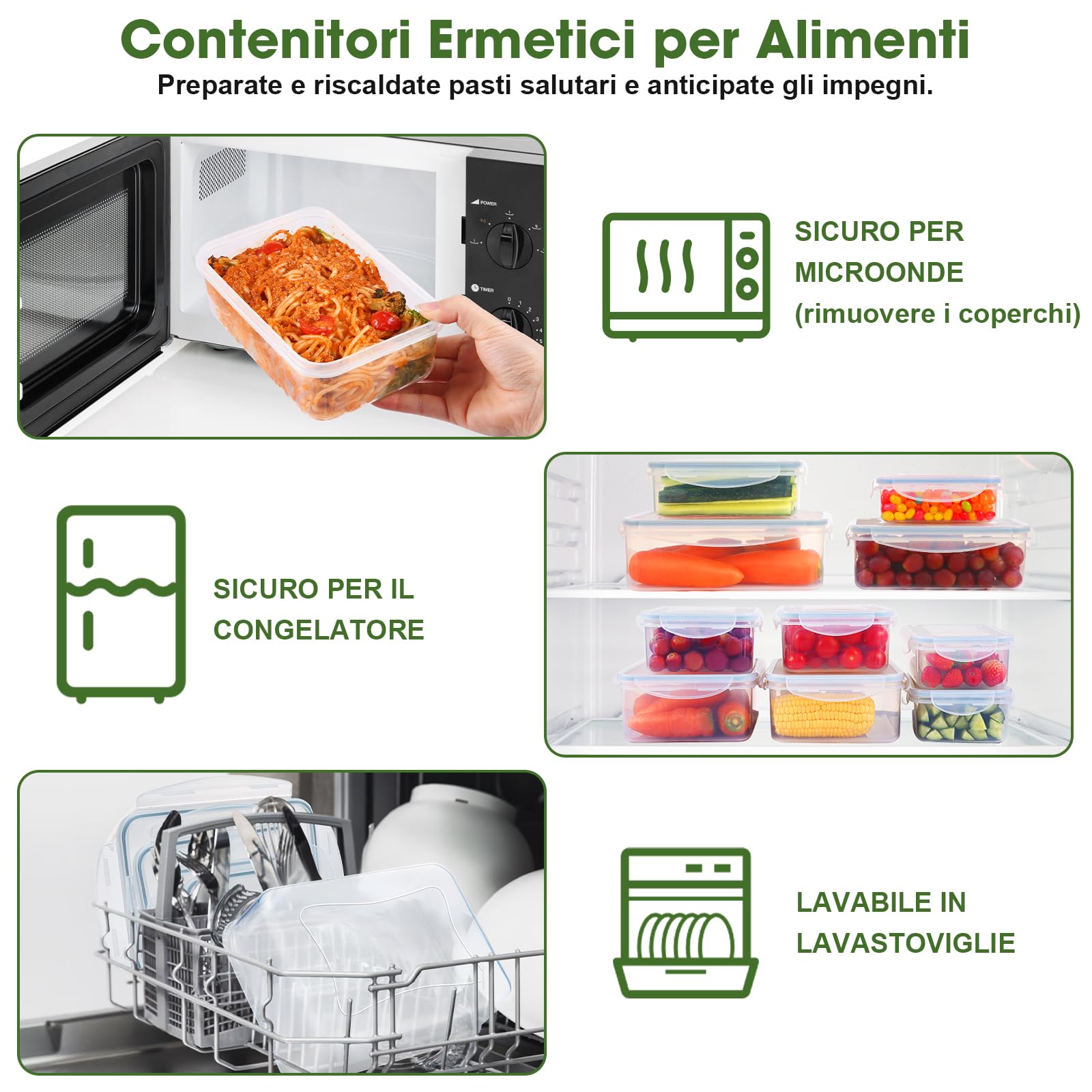 YASHE Contenitori Ermetici per Alimenti 4 Pezzi, Plastica Senza BPA, Lavastoviglie e Microonde
