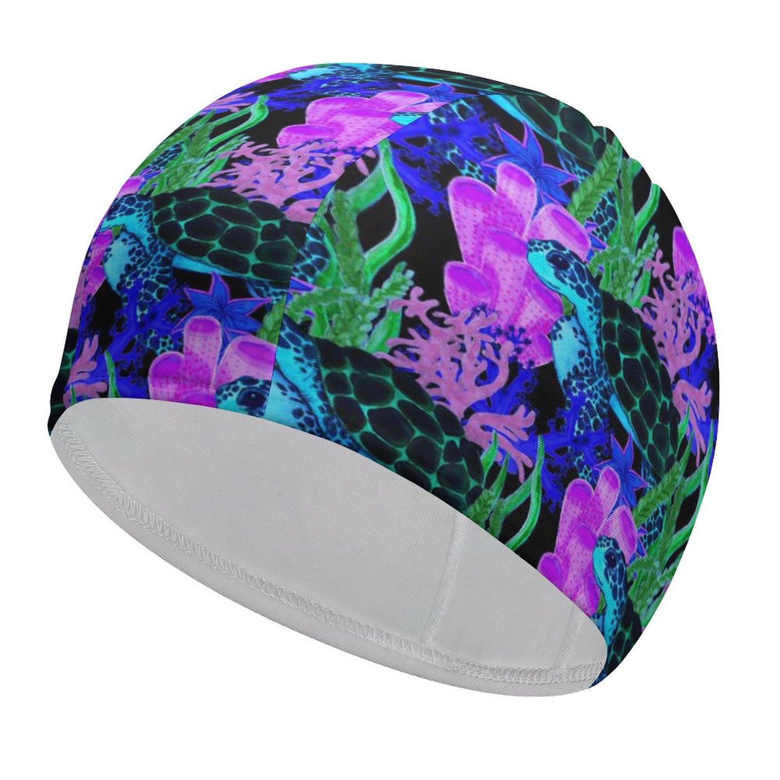 Swim Cap Long Hair Breathable Water Cap Fashion Diving Cap for Water Sport Surf Diving Cap for Girls Kids (Watercolor Blue Sea Turle)