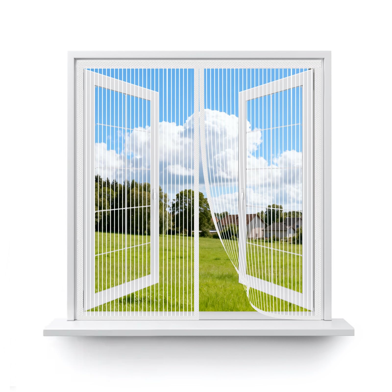 MAGICDOOR Magnetic Fly Screen Door 125x105cm, White Polyester Door Curtain, Breathable, Auto-Closing, Heavy Duty Anti Mosquito Net Without Drilling for Terraces Bedrooms Drawing Room etc. โ image 1