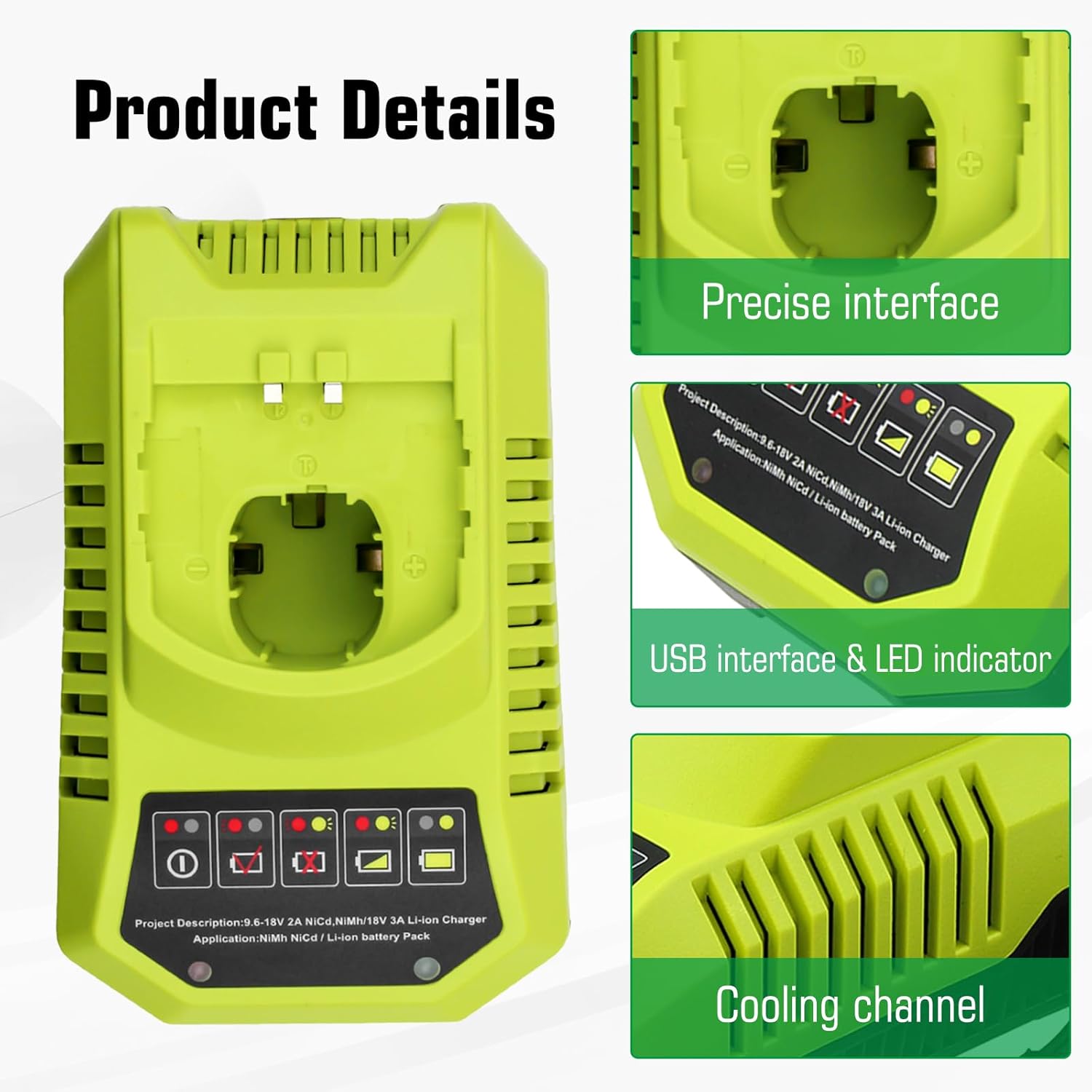 2-Pack 18V 8000mAh P108 Replacement for Ryobi 18V Battery and P117 Charger Compatible with Ryobi 18 Volt Lithium Battery P102 P103 P104 P105 P107 P109 P108 P190 P122 Cordless Power Tools (Green) - Image 4