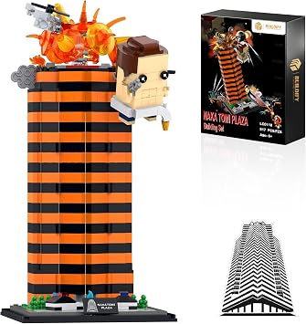 Naka Tami Plaza Building Set with Lights, 517 PCS Collectible Desktop Decor Model Recreates Dramatic Skyscraper Rooftop Explosion Scene. Birthday for Fans, Adults & Kids 8+