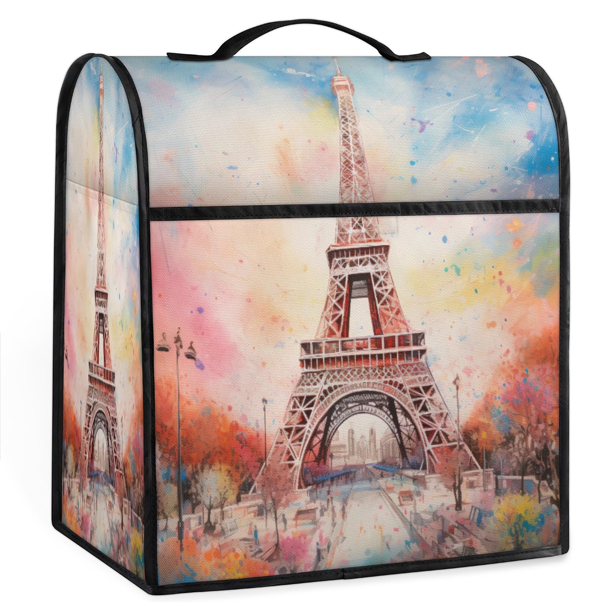 Coffee Maker Cover Watercolor Eiffel Tower Kitchen Appliance Covers Small Appliance Covers Blender Cover Juicer Cover Dust Covers for Kitchen Appliances with Top Handle and Pockets,Washable,C464