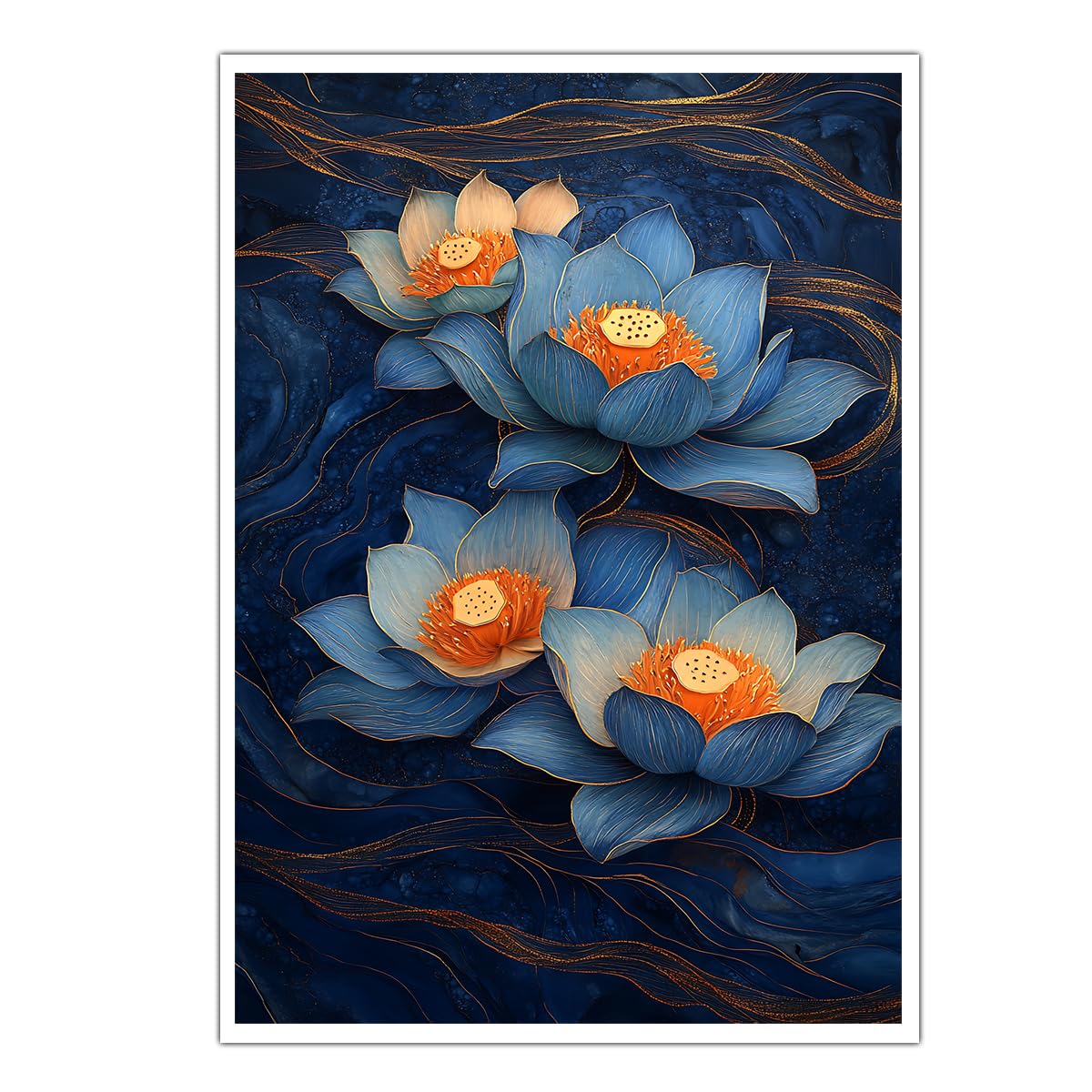 SHENGPOSTER Contemporary Abstract Floral Canvas Print Zen Blue Lotus Flower Wall Art Peaceful Botanical Nature Wall Poster Unframed for Home Office Blue 90x135cm