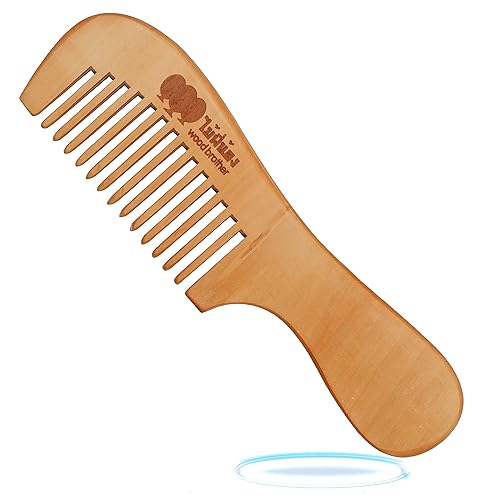Miniatura 1 de Peine de madera para barba, madera natural antiestática para peinar cabello húmedo o seco, rizado, grueso, ondulado o liso, ideal para la salud del