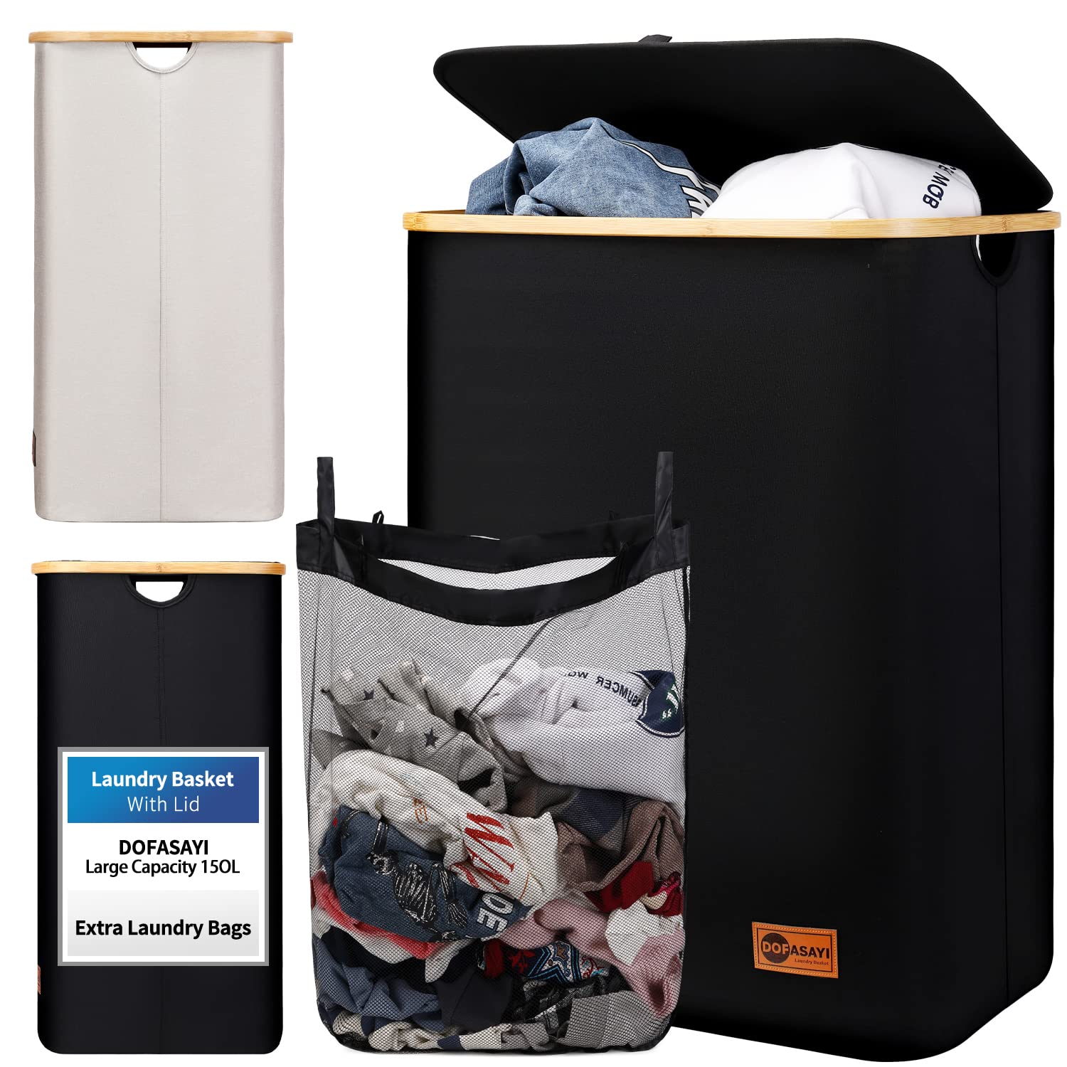 DOFASAYI Laundry Hamper, Laundry Basket With Lid 150L Dirty Clothes