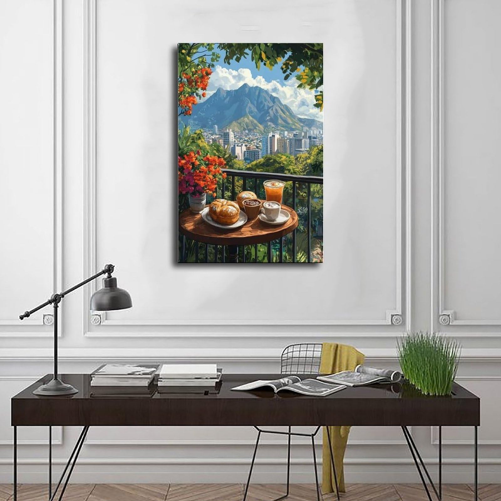 QOTOPGPG Poster su tela con vista sul balcone di Pan Dulce Breakfast, Monterrey, decorazione per camera da letto, ufficio, stanza, regalo, 40 x 60 cm