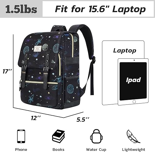 Miniatura 3 de Ronyes Mochila vintage para mujeres y hombres, mochila para laptop de 15.6 pulgadas, mochila casual para trabajo universitario, Negro -, Mochilas