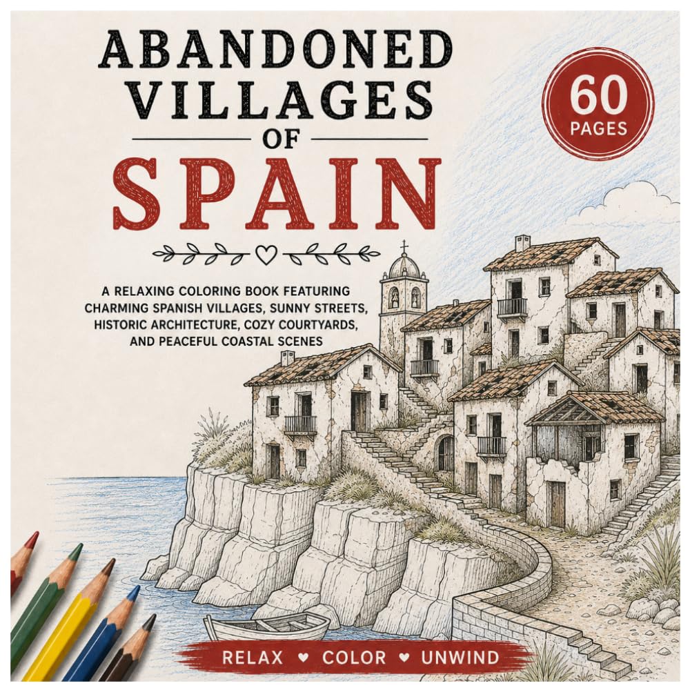 Abandoned Villages of Spain: A Relaxing Coloring Book Featuring Charming Spanish Villages, Sunny Mediterranean Streets, Historic Architecture, Cozy ... Coastal Scenes (Abandoned Villages Series)