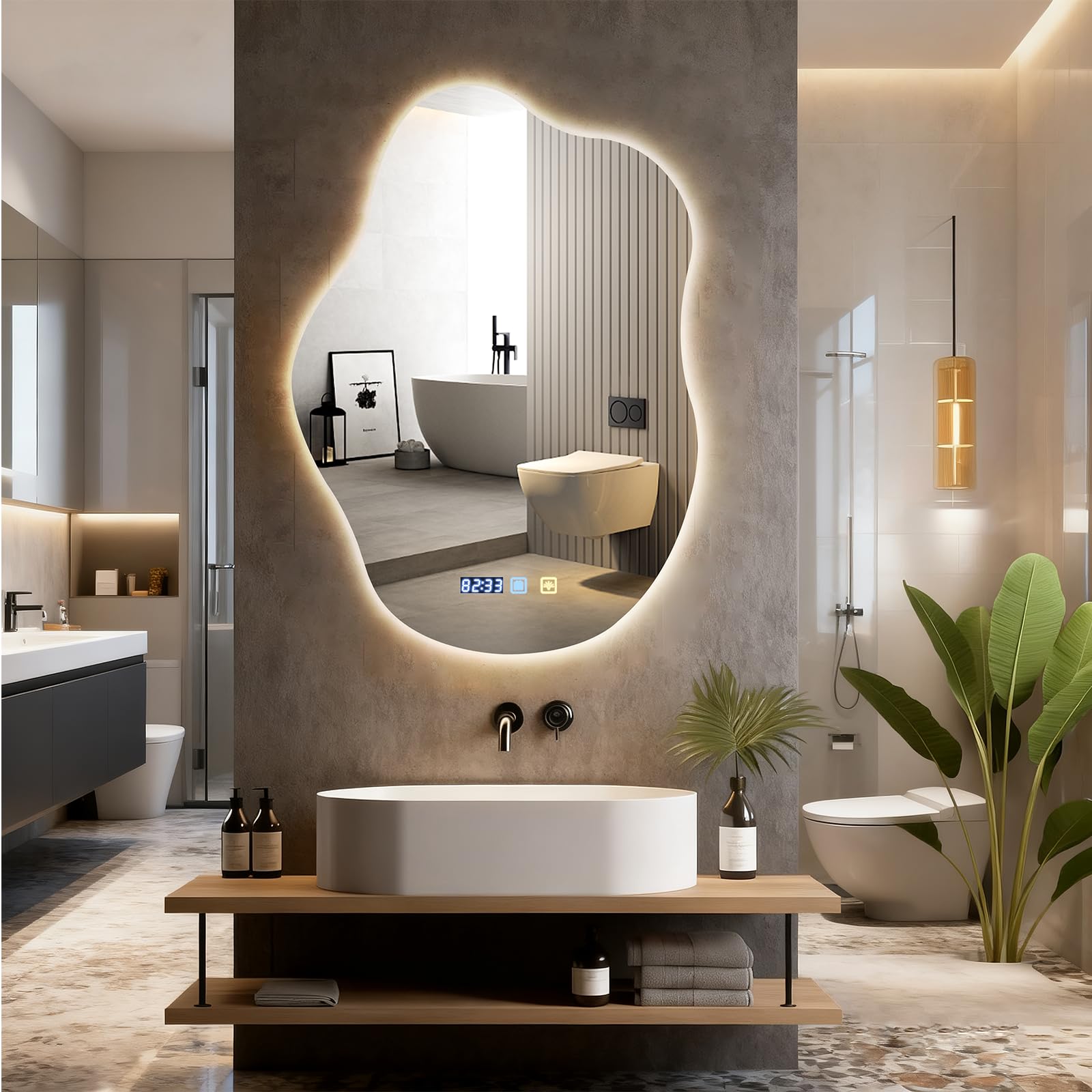 Specchio da bagno con illuminazione,specchio cosmetico a forma di nuvola 70x50 cm,3 colori di luce,dimmerabile, antiappannamento,interruttore touch,per soggiorno,camera da letto, ingresso