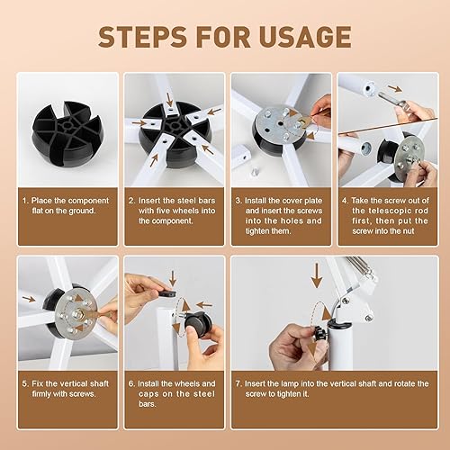 Miniatura 9 de HITTI Luz esteticista con lupa de 10X, 2200 lúmenes, lámpara de pie regulable sin escalones con base rodante de 5 ruedas, lámpara de pie con luz LED