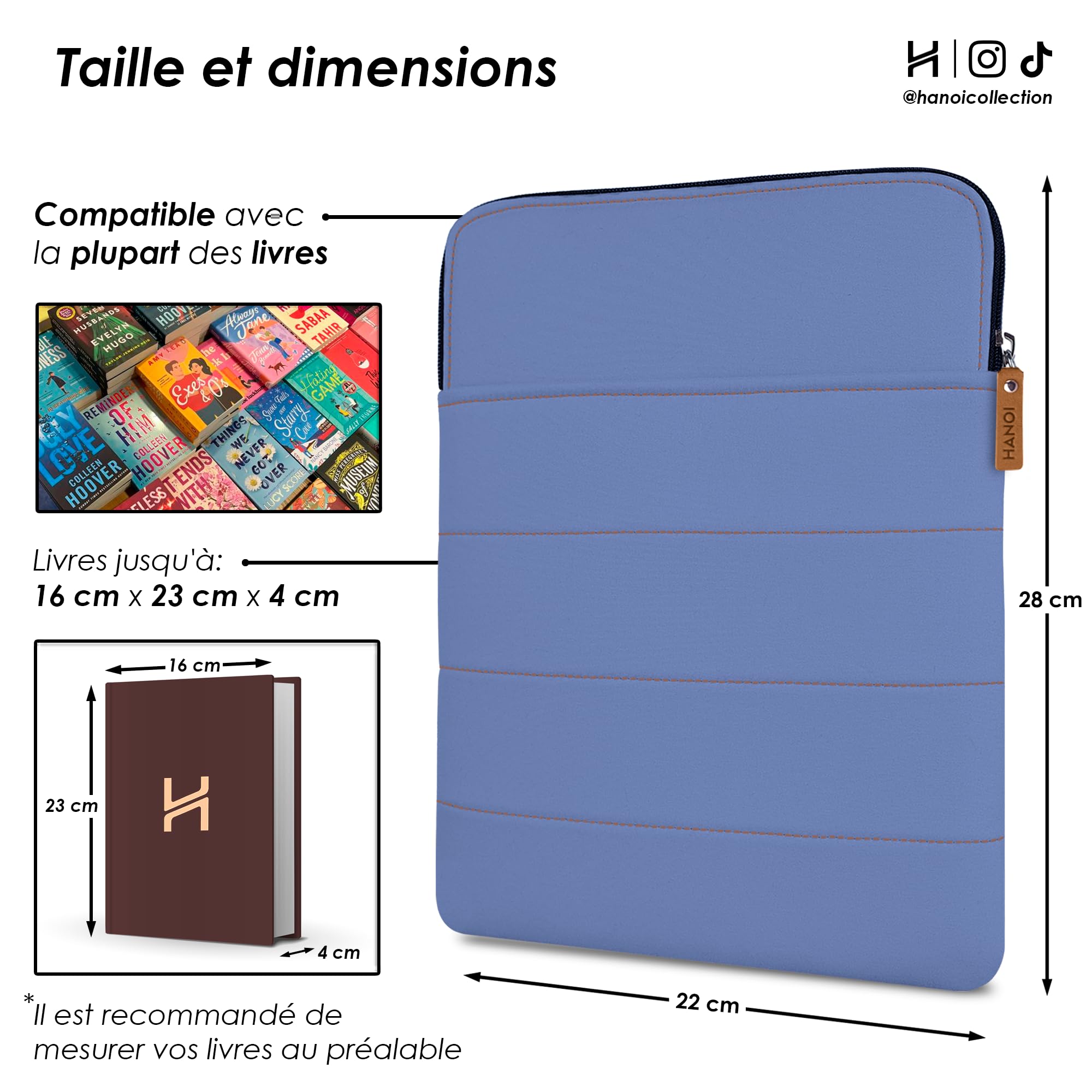 DETROIT™ HOUSSE POUR LIVRES DE LECTURE AVEC FERMETURE ÉCLAIR EN COTON REMBOURRÉE - BLEU MOYEN GRANDE