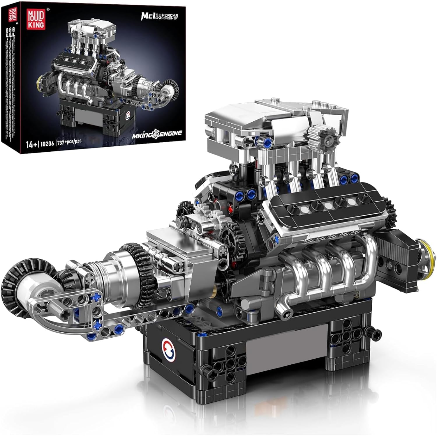 Mould King 10204 V8 Engine Model That Works - Build Your Own V8 Engine Toy, 8-Cylinder Petrol Car Engine Replica Model Building Kit for Adult (750 PCS)