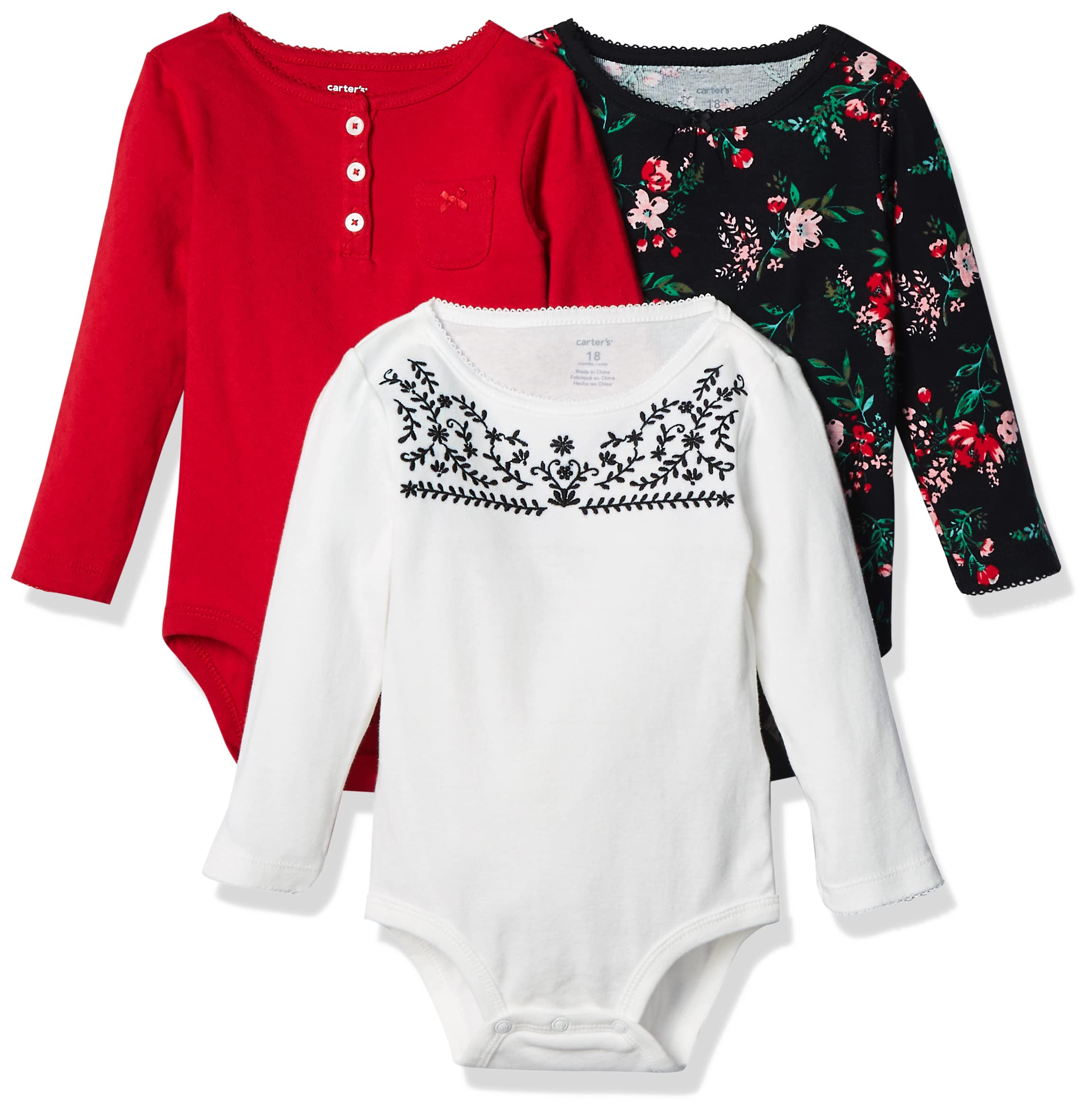 CARTER´S Lot de 4 bodys à manches longues motifs dinosaures bébé
