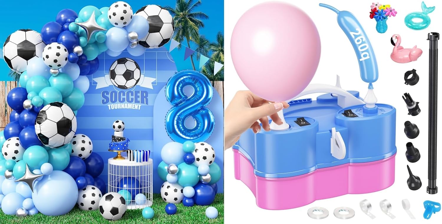 8th Birthday Soccer Party Decoration for Boys and 3-in-1 Electric Balloon Pump