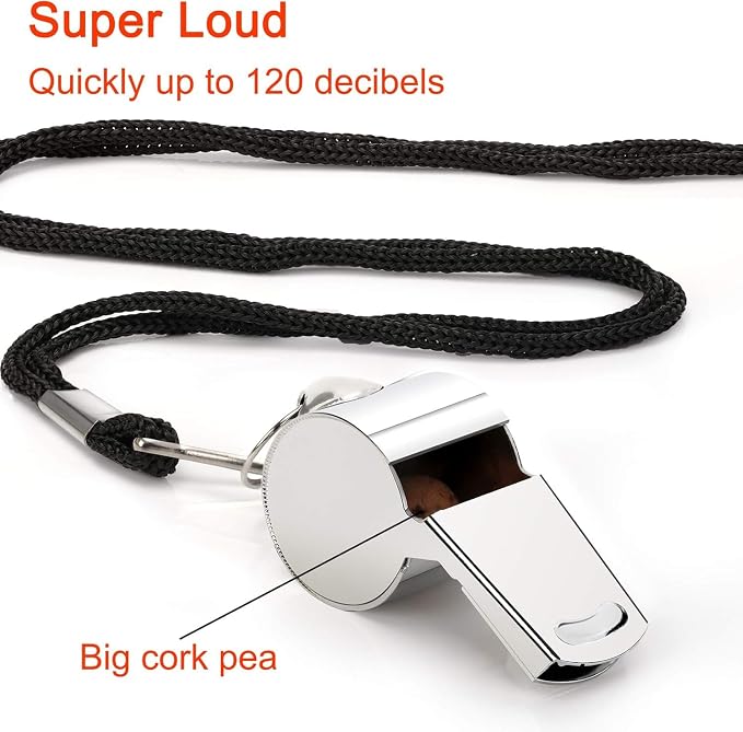 Silbato deportivo de acero inoxidable con cordón, 2 unidades miniatura 2