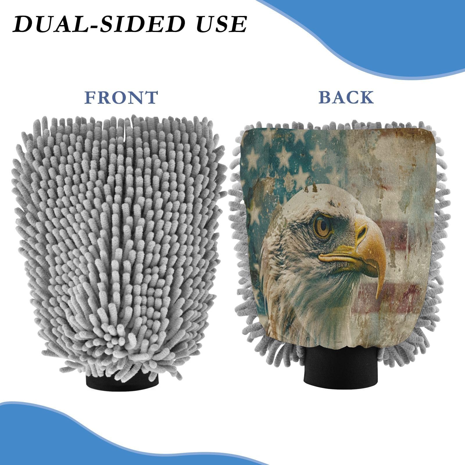 Blueangle 2 Pack Flag Bald Eagle Car Wash Mitt - Chenille Microfiber Scrub Mitts for Scratch-Free Car Washing & Home Cleaning, Auto Detailing Mitt?281?