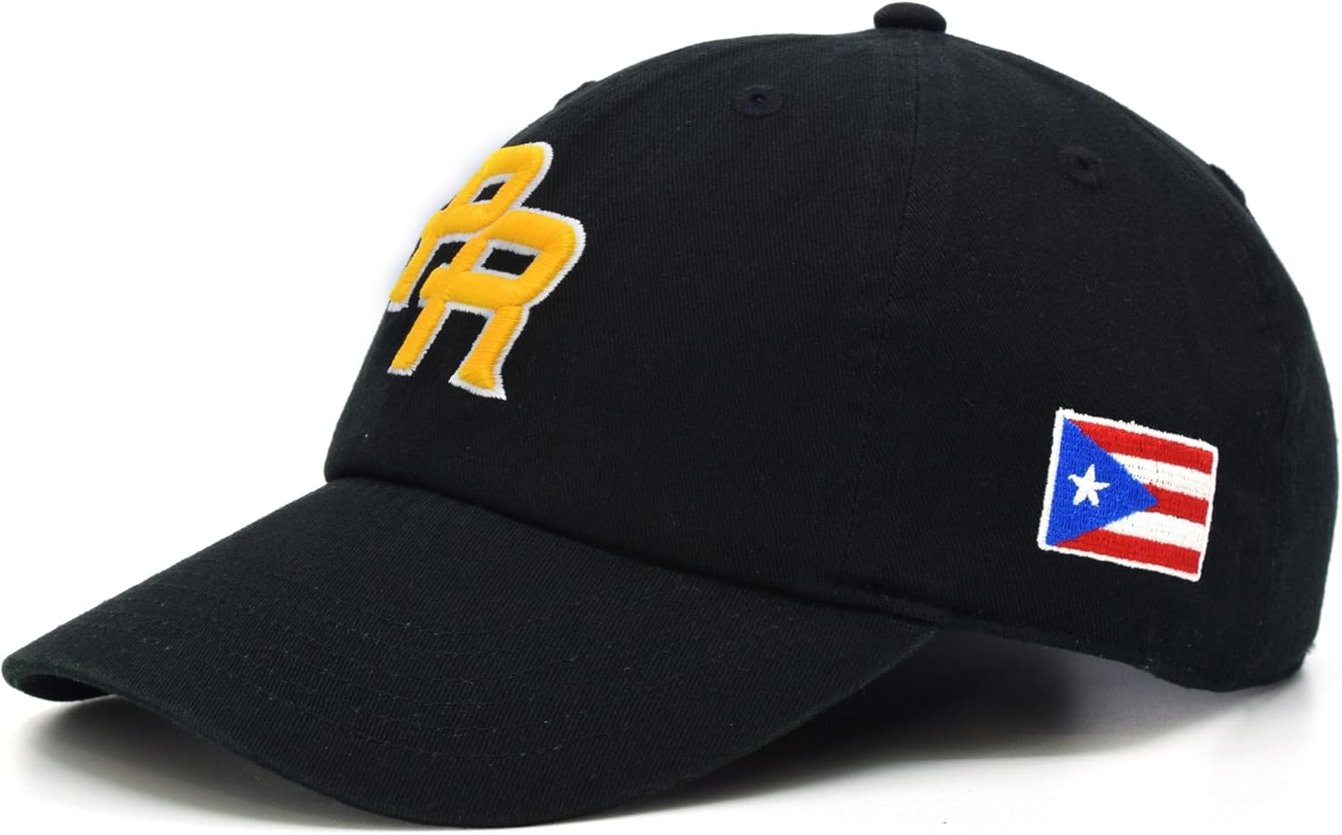 Puerto Rico PR Flag Hat Dad Embroidered Cap Baseball Curved Unstructured Bill (Black- Gold) - Image 3
