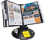 Ultimate Office AdjustaView 10-Pocket Desk Reference Organizer with Supplies Storage Base and EZ-Load Pockets to Hold 20 Sheets of Paper, Includes Fast Find Indexing Tabs, Black Pockets