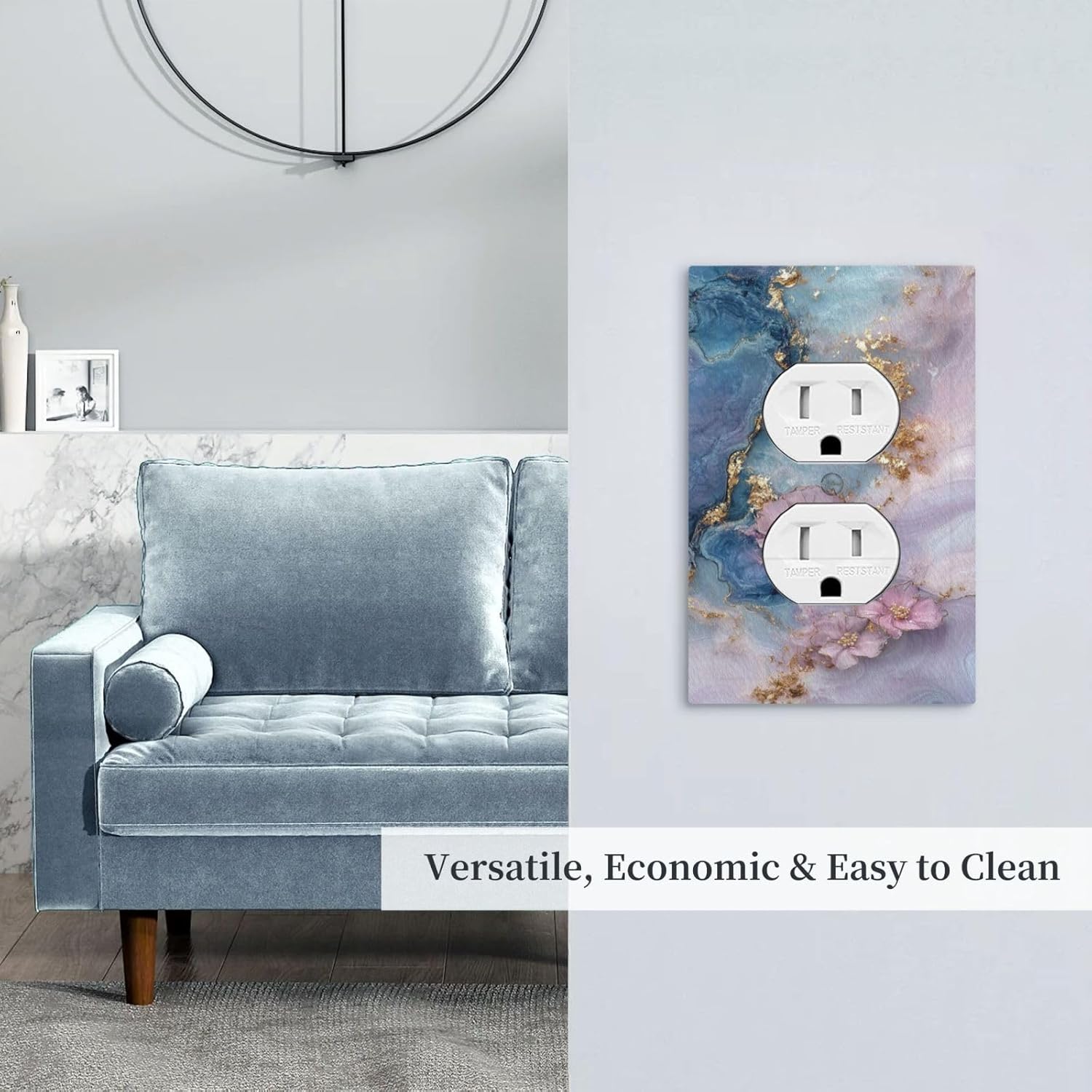 Decorative Outlet Covers Abstract Blue Purple Marble Pink Gold Flowers Floral 1 Gang Duplex Light Switch Cover Plate Wall Plates for Electrical Outlets Electrical Switchplate Face Plate