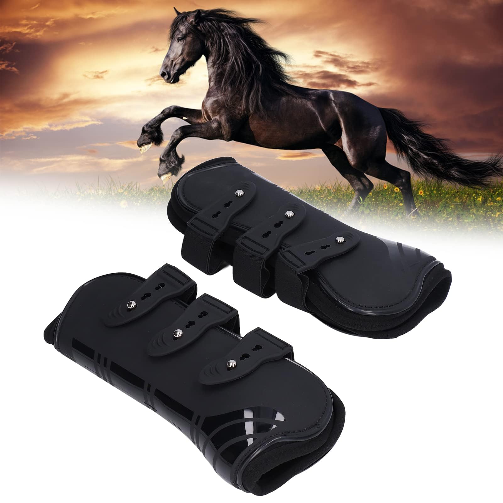 Botas de tendón de Caballo, 2 uds. Botas de Pierna de Caballo Botas de Seguridad de Caballo Ajustables Protectoras de Neopreno PU para tendón, protección Segura de Pierna
