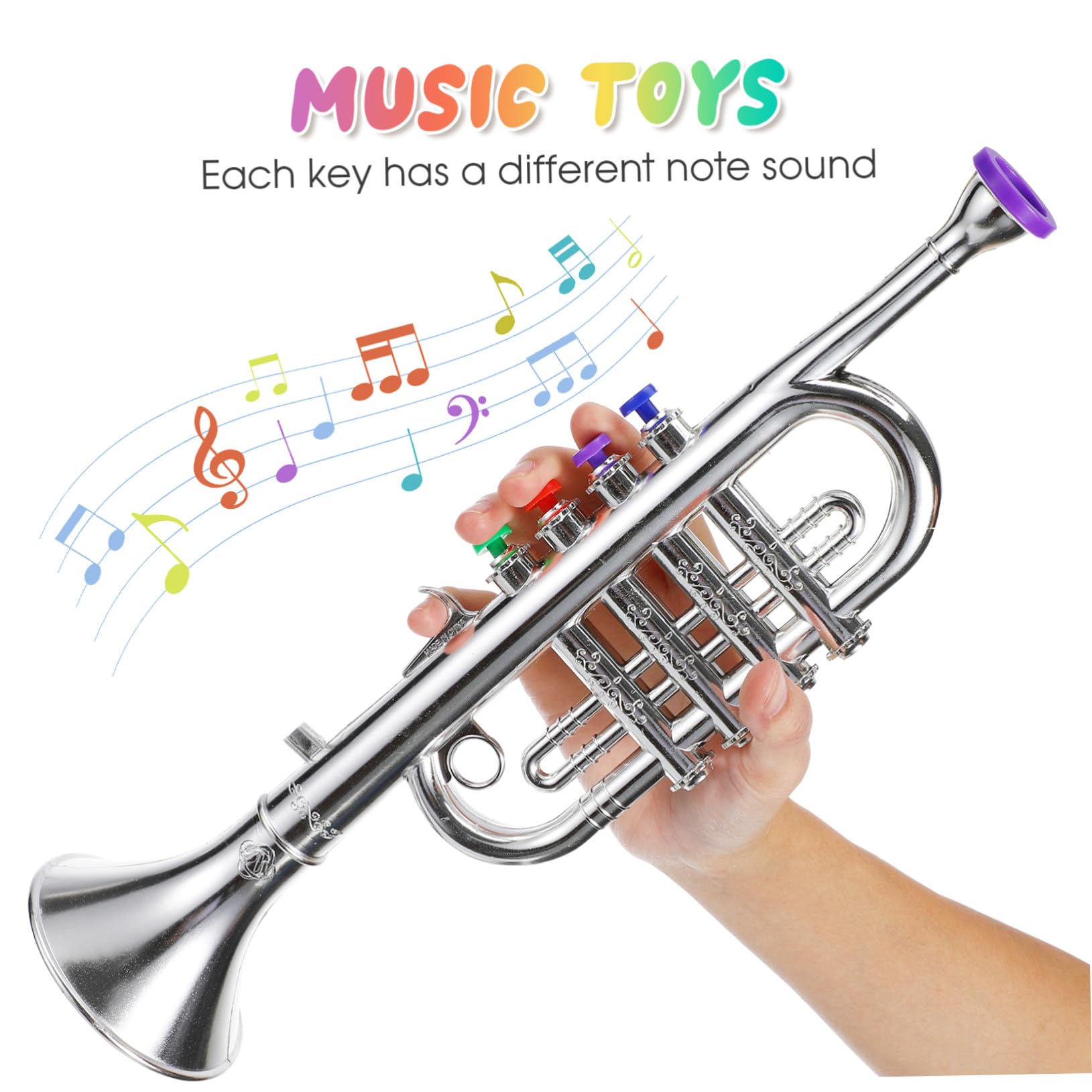 Tromba Cb998 Giocattolo Argento in Plastica per Bambini | Versione Base, Confezione Colorata, Strumento Simulato Educativo per Gioco e Feste
