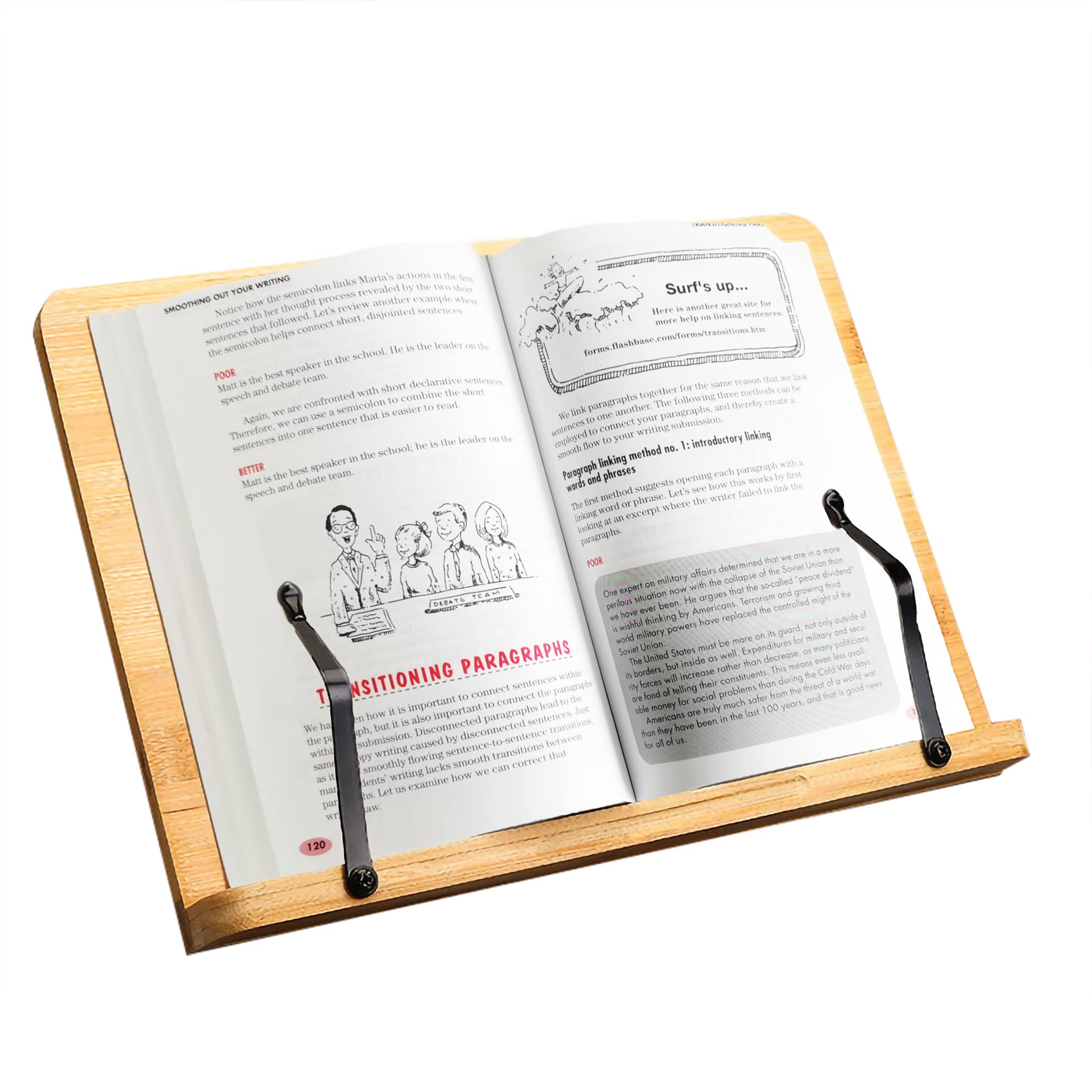 Bamboo Book Stand, Large Cookbook Holder Reading Book Holder with Adjustable Height, Foldable Wooden Cooking Bookstand for Textbook, Receipe, Music