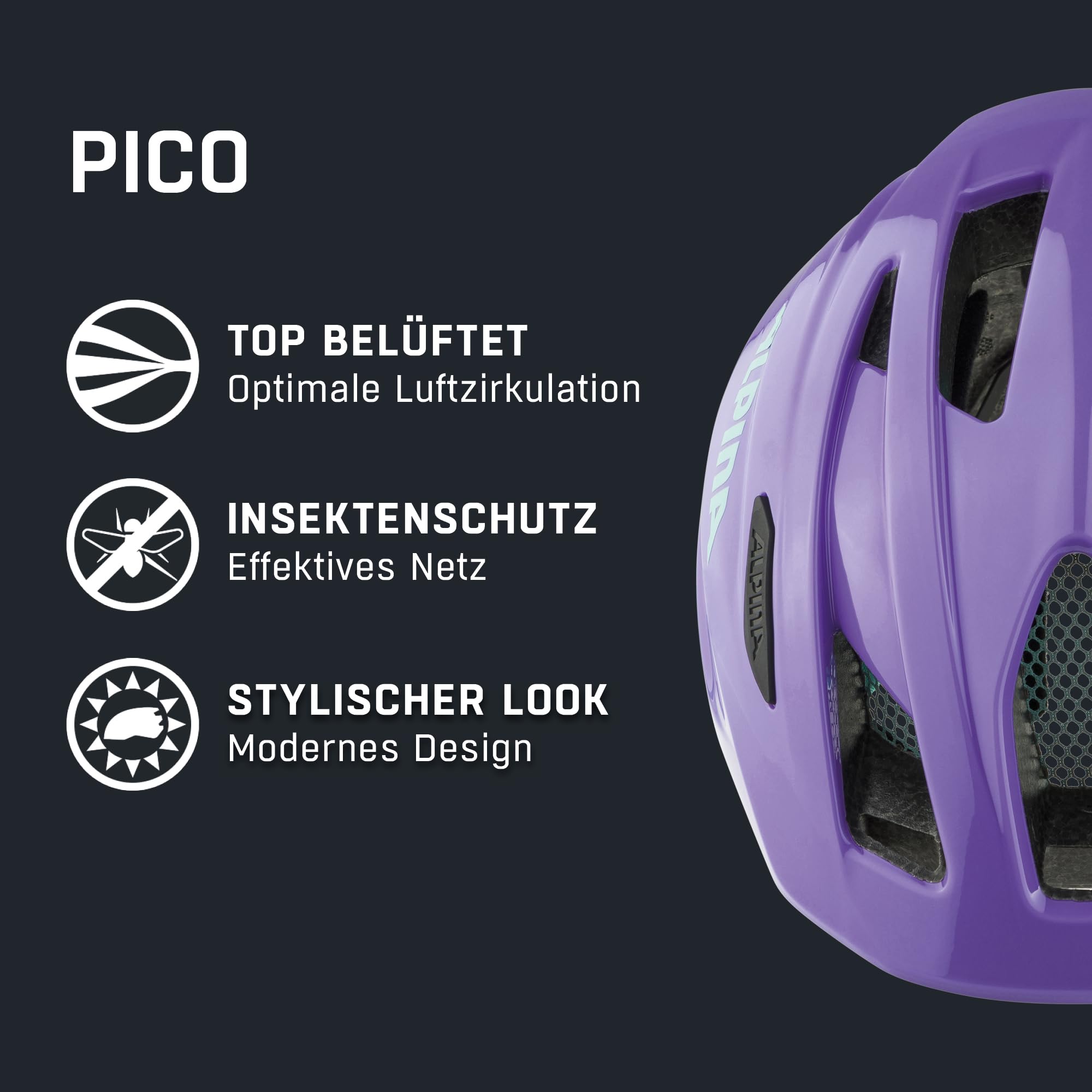 ALPINA Unisex - Dzieci, PICO Kask rowerowy, purple gloss, 50-55 cm