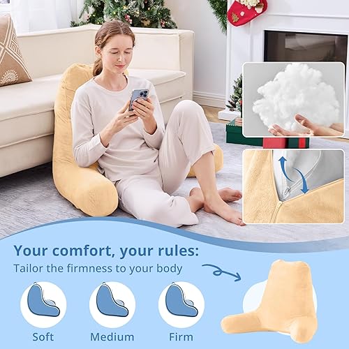 Miniatura 3 de Sasttie Almohadas de lectura, 25 pulgadas, para sentarse en la cama, terciopelo, jumbo, respaldo alto XL, apoyo de espalda para sofá y piso,