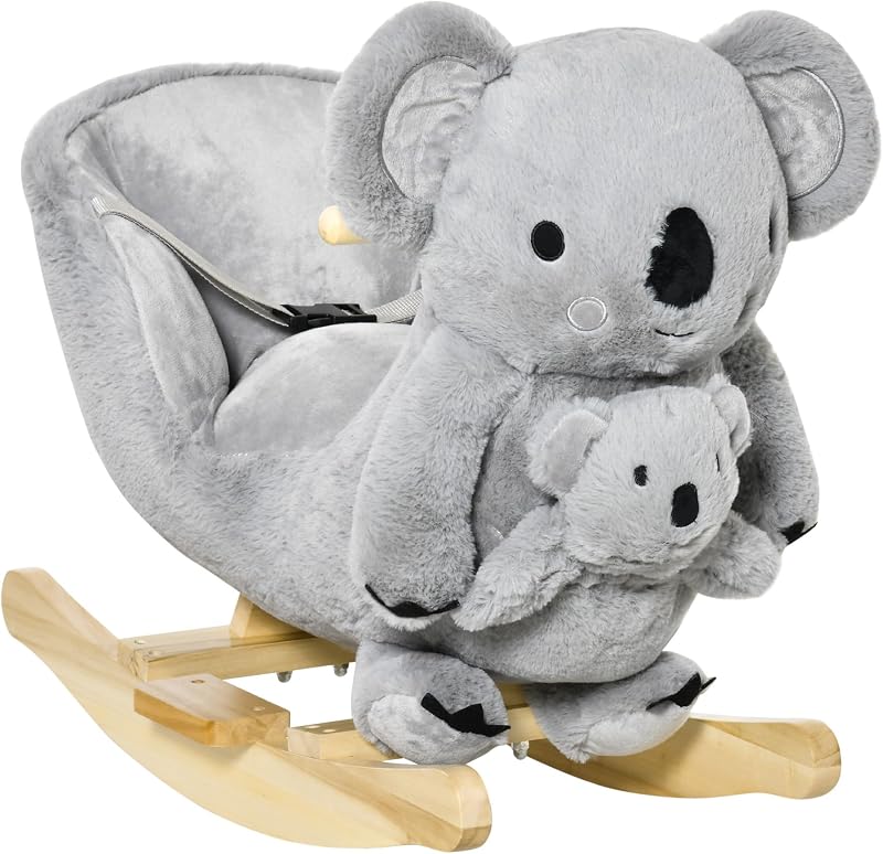 HOMCOM jouet à bascule koala en peluche avec marionnette, effet sonore, 18-36 mois