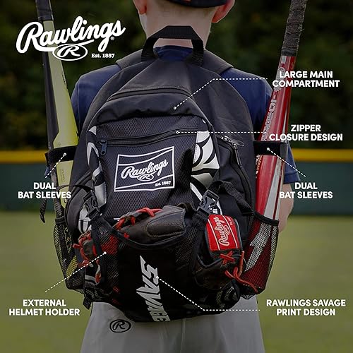 Miniatura 8 de Rawlings Mochila Savage, bolsa de equipo  T-Ballbéisbol juvenil y sóftbol  Múltiples estilos