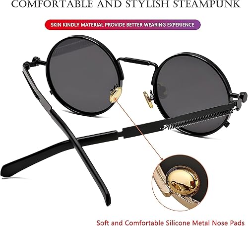 Vista 7 de AIEYEZO Gafas de sol redondas Steampunk Circle Lennon Gafas de sol góticas marco de metal 100% lente de bloqueo UV