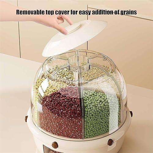 Miniatura 5 de Dispensador giratorio de alimentos secos para encimera, dispensador de 6 rejillas para lentejas, arroz, frijoles, contenedor de almacenamiento de
