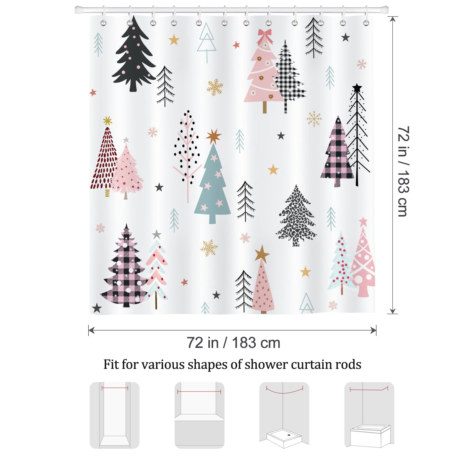 Bonhause Duschvorhang Weihnachtsbaum-Design – 180x180 Cm, Rosa, Anti-Schimmel & Wasserdicht