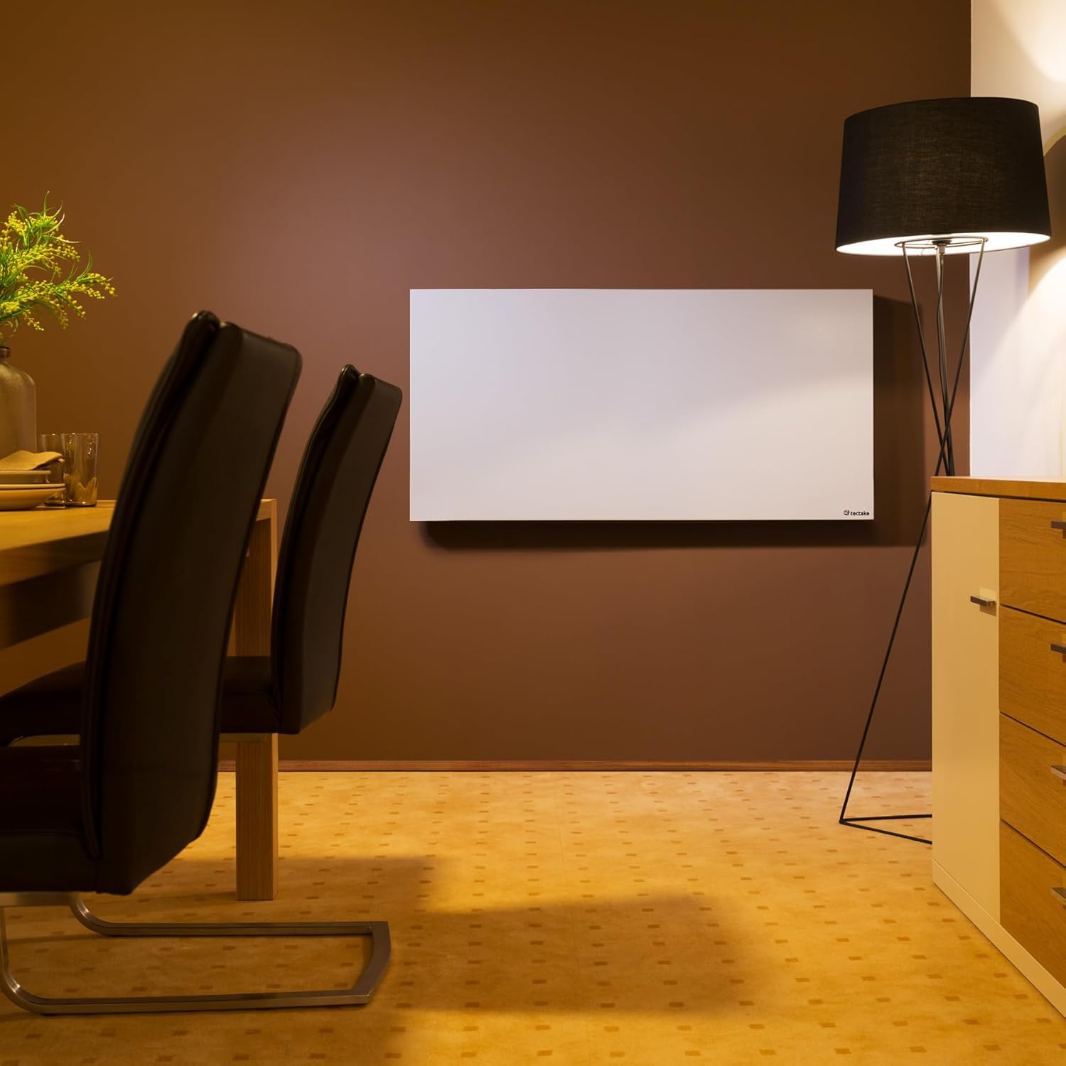 tectake hybrid infrared heater mounted on a wall