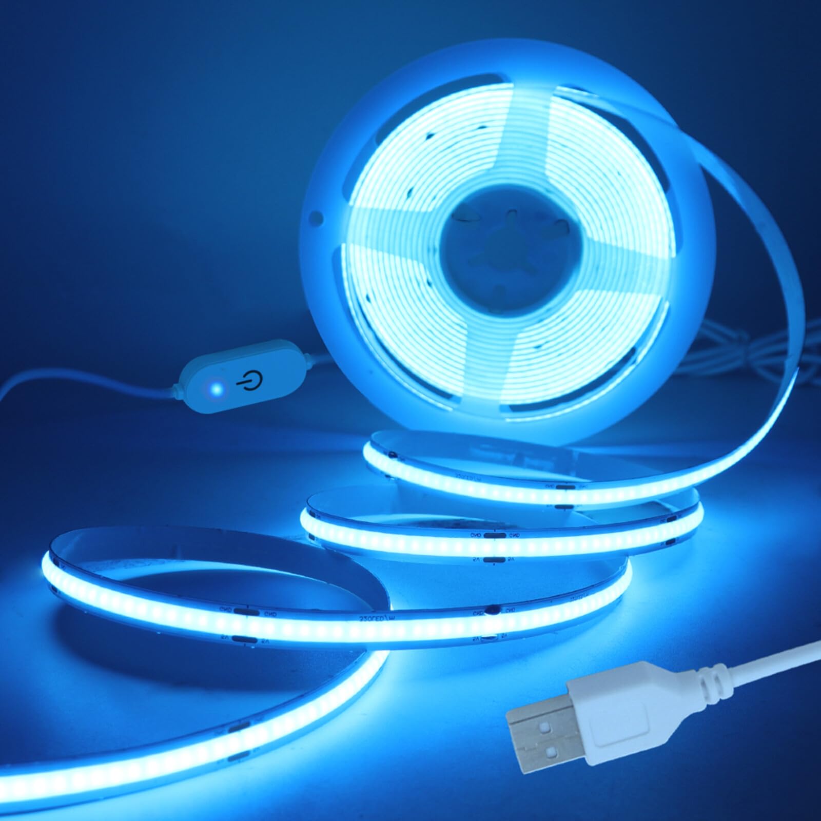 KAFULA 5V Dimmable COB LED Light Strip [4m, Ice Blue], USB Powered, 320 LEDs/m Flexible FCOB LED Fairy Light CRI90+, Can be Cut Every 5cm, Home Decor - Power Supply Not Included