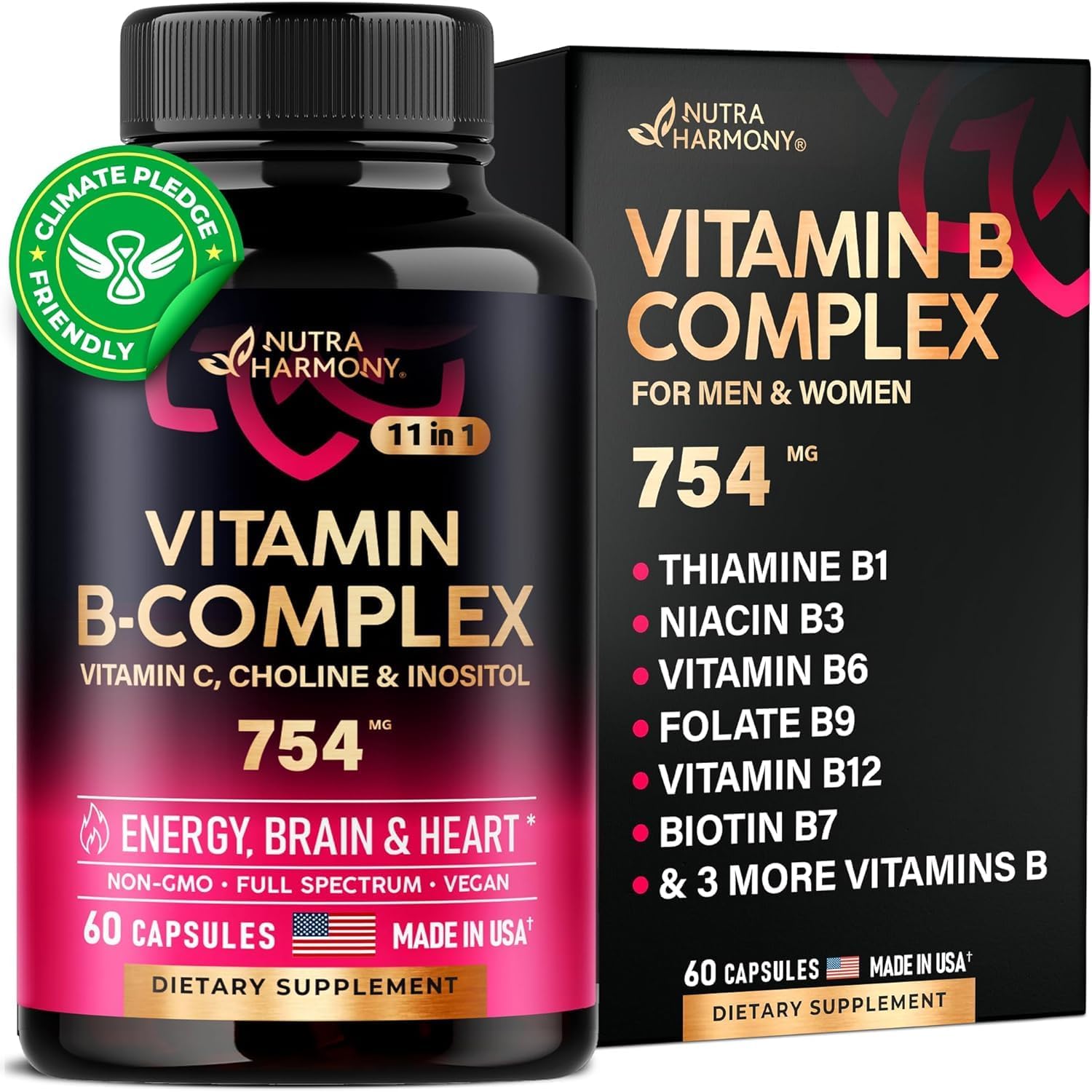 Gujisa Vitamin B Complex - 11-in-1 B-Complex: B1, B2, B3, B5, B6, B7, B8, B9, B12 with Vitamin C, Choline, Inositol - Energy, Brain & Heart Support Supplements - 754 mg - 60 Vegan Capsules (B0D2J6YB93) Amazon Price History, Amazon Price Tracker