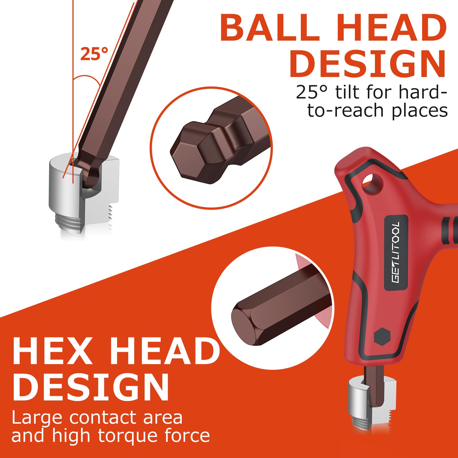 GETLIOTOOL 9pcs Llaves Allen Mango en T HX 2-10mm de Acero S2 Llaves Hexagonales Métricas Ergonómico Cabeza Esférica Brazo Largo para Reparaciones de Bricolaje