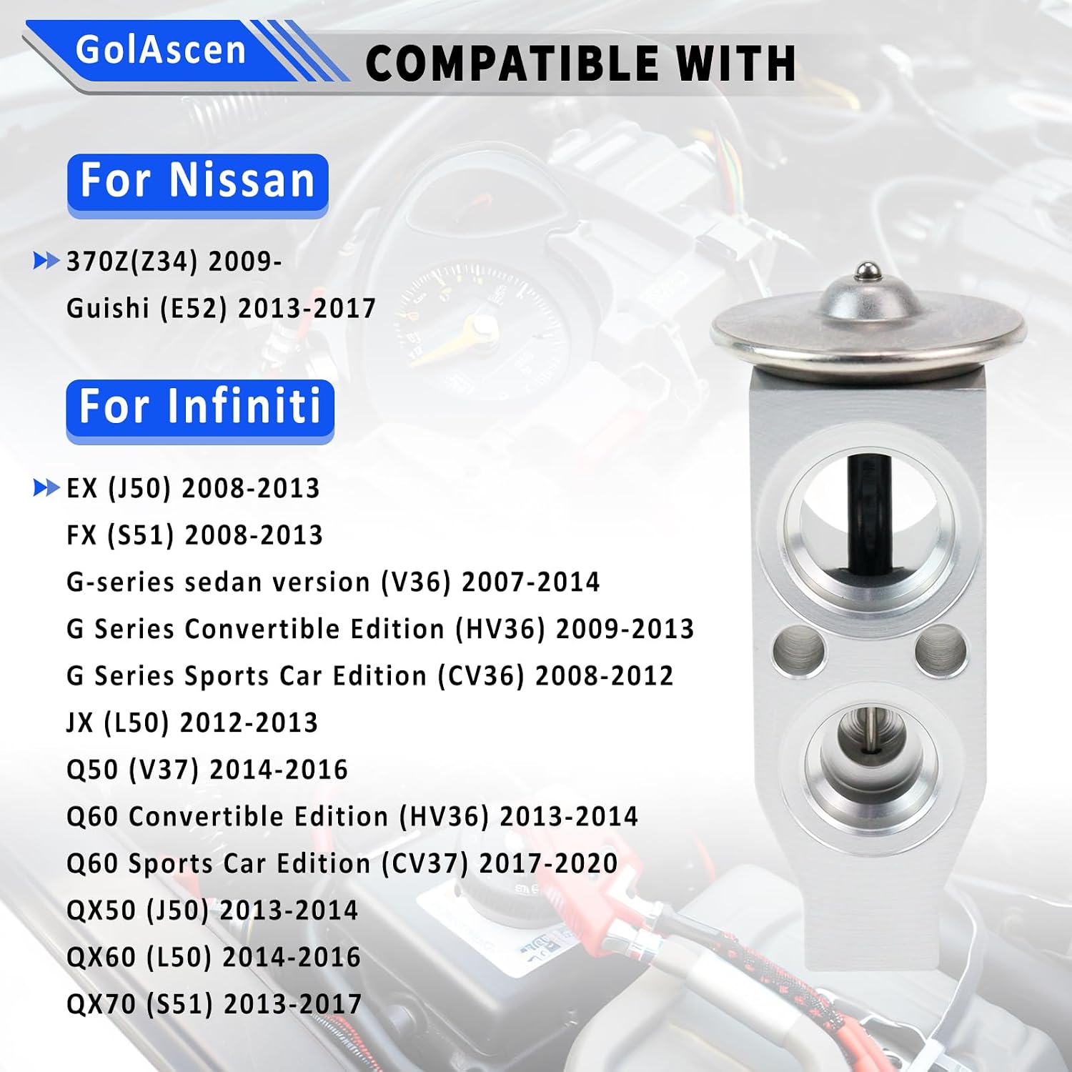 39426 A/C Expansion Valve Compatible with Nissan Altima 2013-2016,Infiniti EX37 FX35 FX37 FX50 G25 G37 JX35 Q40 Q50 Q60 QX50 QX56 QX60 QX70& Murano, Pathfinder, Quest, Rogue Replace# 922001HP0C