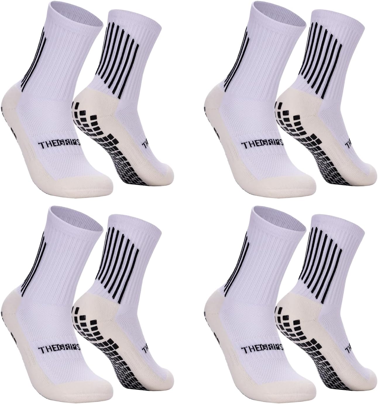 Soccer Grip Socks | Anti-Slip Performance Socks for Men & Women | 4-Pack Non-Slip Traction Socks for Soccer & Trampoline