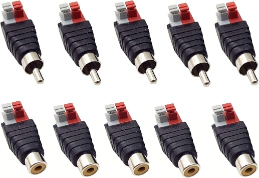 MATTOX 10 Packs Phono RCA Female and Male Combo, Wire Cable to Audio Male and Female AV 2 Screw Terminal Female Video Audio Spring Press Type Balun for CCTV 5 Male,5 Female