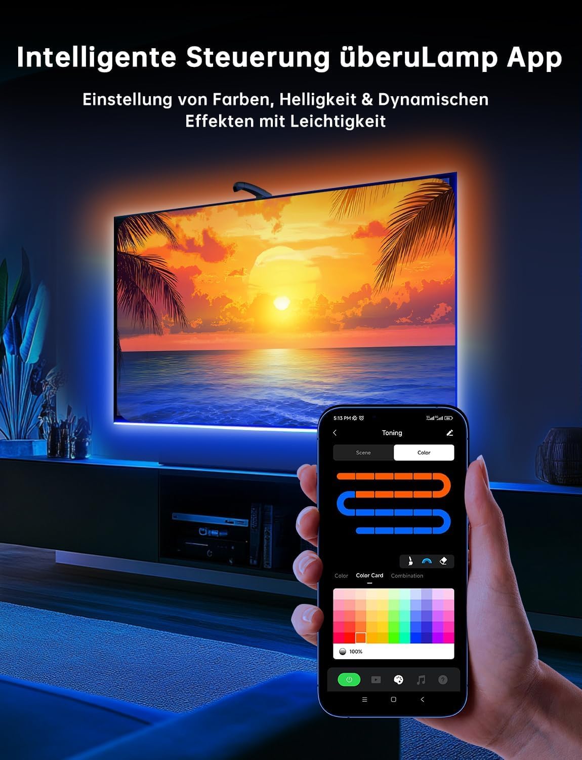 Gvyugke TV LED Hintergrundbeleuchtung, TV Hintergrundbeleuchtung mit Sensor, Smart-App-Steuerung, Spiel & Musik-Sync, 4,5 Meter TV Led Strip Sync für 55-65 Zoll TVs und PC-Monitore