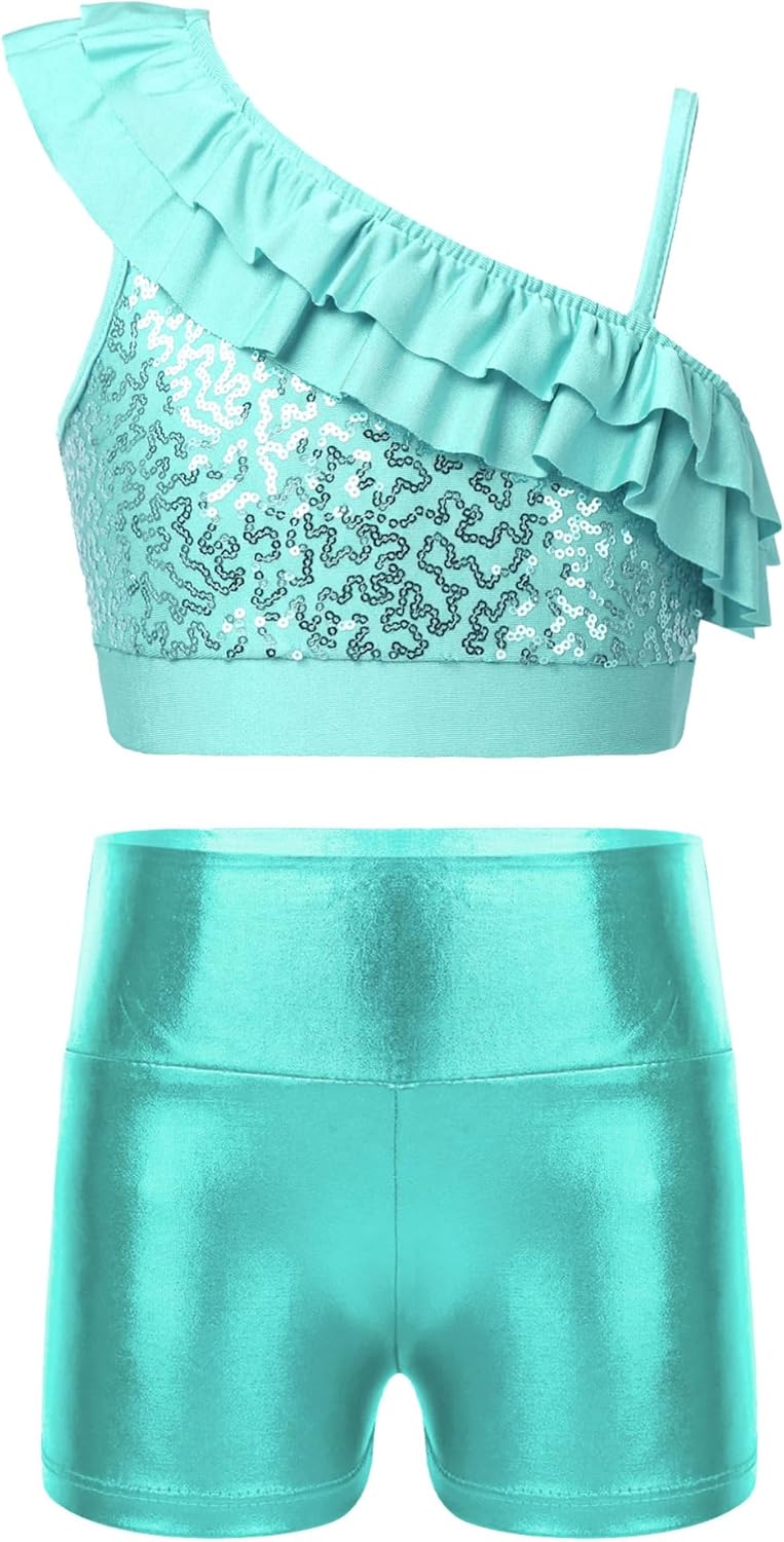 Pantaloncini Lucidi Da Danza Alvivi Per Bambina - Shorts Metallici Elasticizzati, Per Cheerleading, Jazz, Palco, Taglie 2-16 Anni - copertina