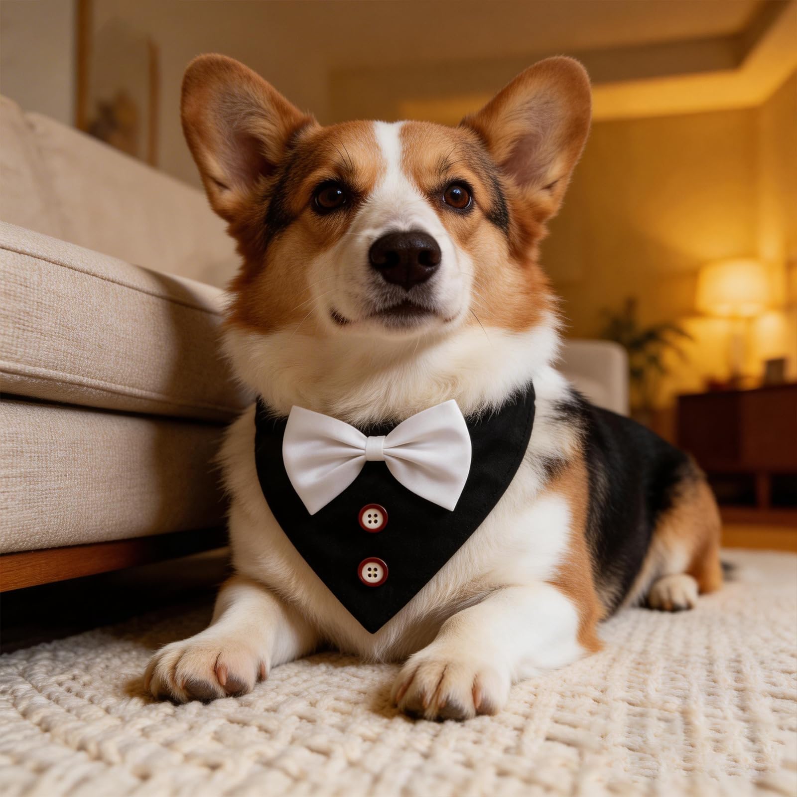 Bandana per Cani con Papillon Stile Smoking Regolabile in Cotone Morbido Leggera e Traspirante Chiusura Rapida per Cani Piccoli e Medi