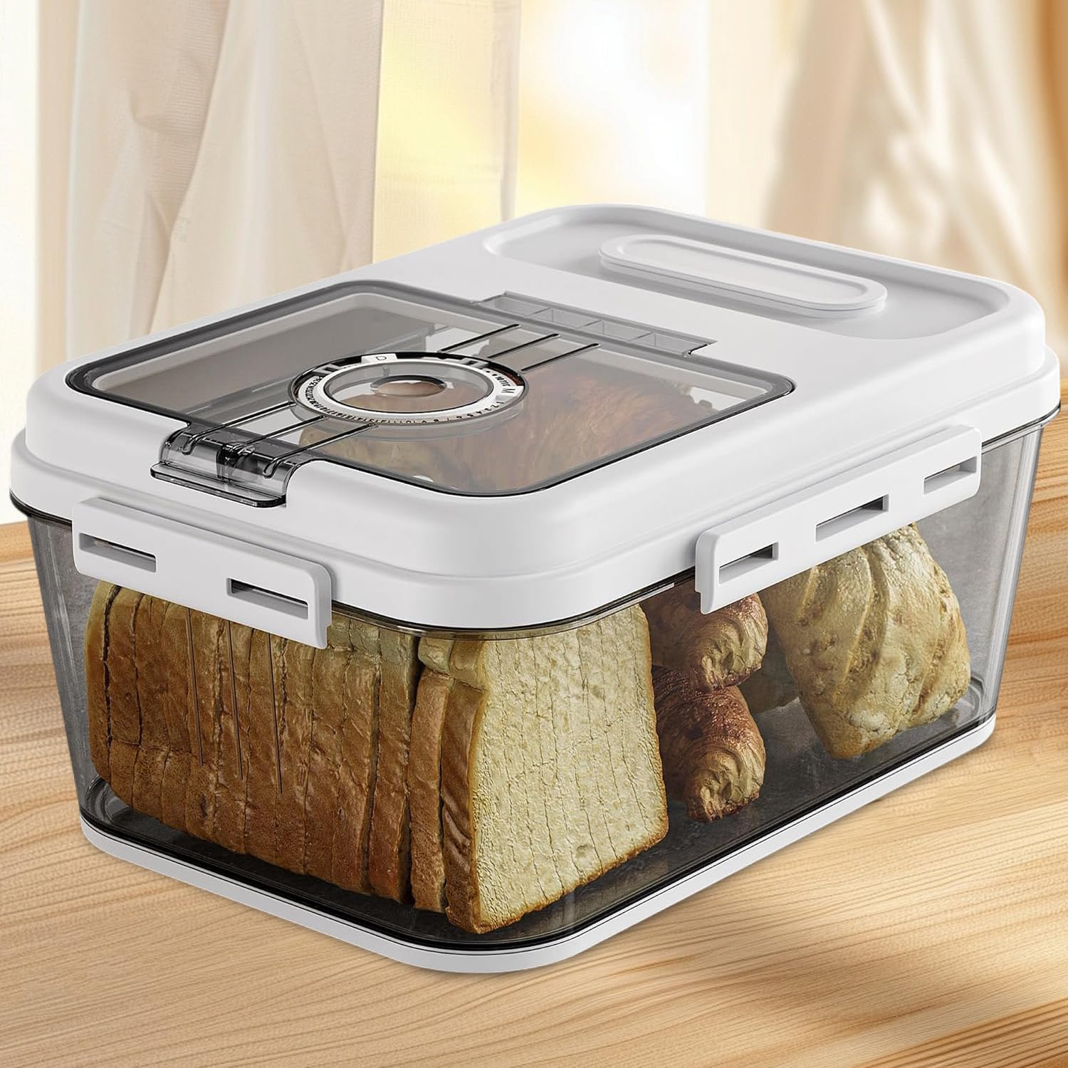 AngjuBread Box For Kitchen Countertop, Airtight Bread Storage Container, Time Recording Bread Keeper with Lid,Bread Storage For Homemade Breads, Toast, And Cookies (Small)
