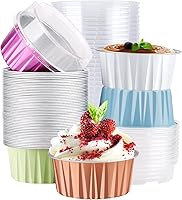 Vista 14 de EUSOAR Forros para magdalenas, 5 onzas de 4.2 fl oz para muffins con tapas, 100 piezas, moldes de crema brulee, moldes de papel de aluminio