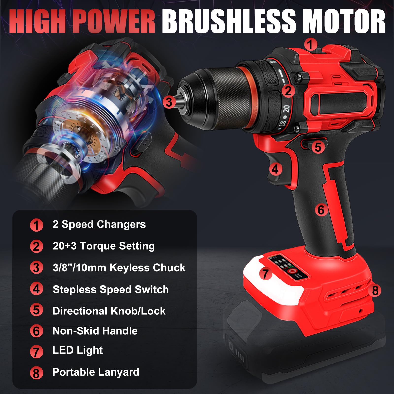 Set trapano avvitatore a batteria 2 in 1, compatibile con Milwaukee 18 V M18 (senza batteria), piccolo trapano avvitatore a percussione, 27 accessori, regolazione della coppia 25+3, mandrino da 10 mm