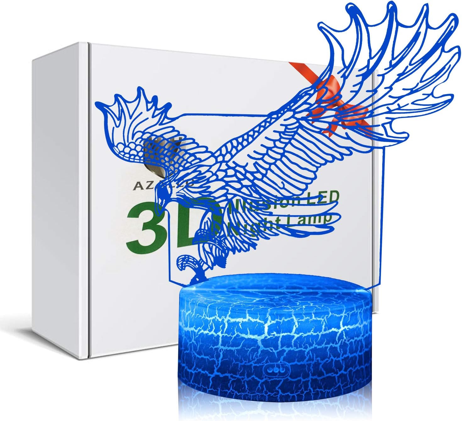 3D Illusion Flying Eagle Night Light Lamp 16 Color ChangeTouch White Crack Base with Remote Control Birthday Gift Present for Boys and Girls Party Kids Home Decor Bedroom Desk Decorations