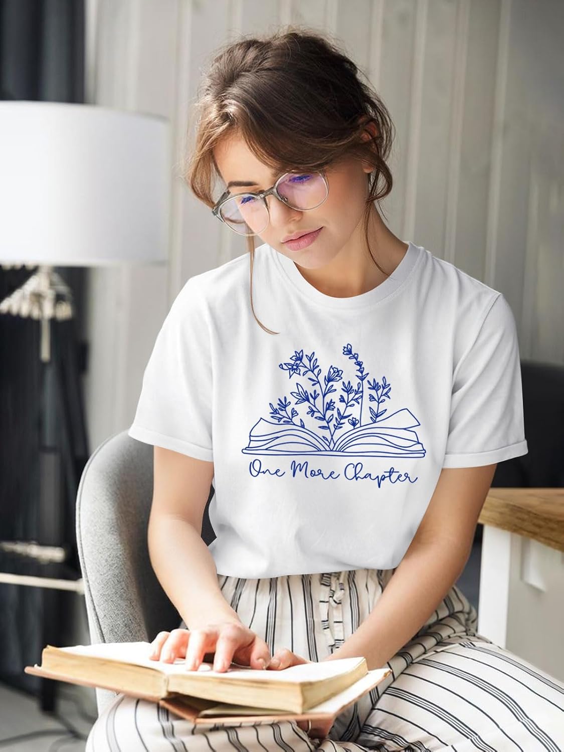 Book Shirts for Women Reading Shirt Letter Print Book Lover Short Sleeve Tees - Image 5